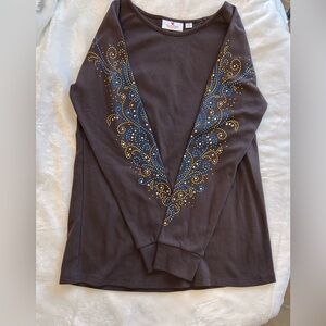 Quacker Factory Jeanne Bice Long Sleeve Top Size Small